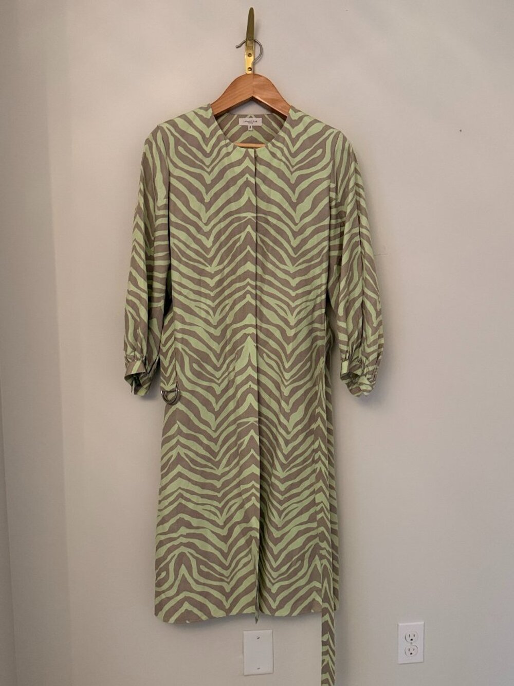Lafayette 148 Silk Linen Zebra Print Belted Midi Dress size medium